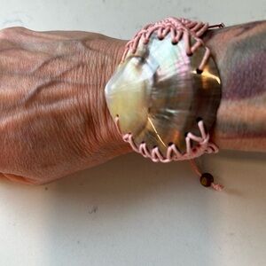 Vibrant Pink and Yellow Statement Bracelet with Coral Design